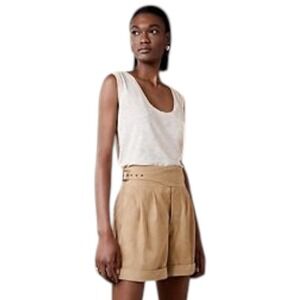 Banana Republic Linen Blend Pleated Safari Shorts Sz 12 Khaki